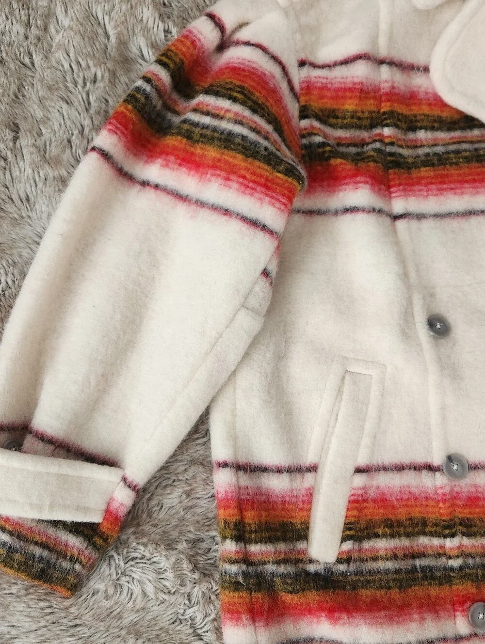 Free People Henri Wool Stripe Coat Red and‎ White Striped Women's Size Medium